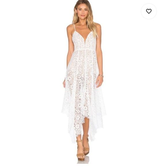For Love & Lemons Rosemary White Lace Midi Dress Sz M - Picture 1 of 10